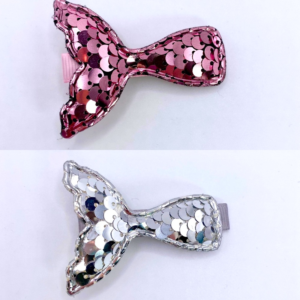 🧜‍♀️ Silver and pink sequin mermaid tail hair clips. 2 clips